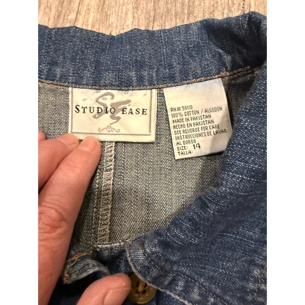 Studio Ease Jacket Denim Patch Work Christmas Siz… - image 7